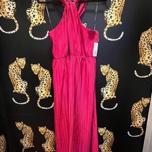 a new day Hot Pink Pleated Halter Maxi Dress
